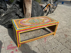 Indian Rajasthani Hand Painted Solid Wood Coffee Table C159