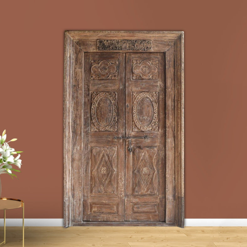 Indian Vintage Antique Hand Carved Solid Wood Door 75