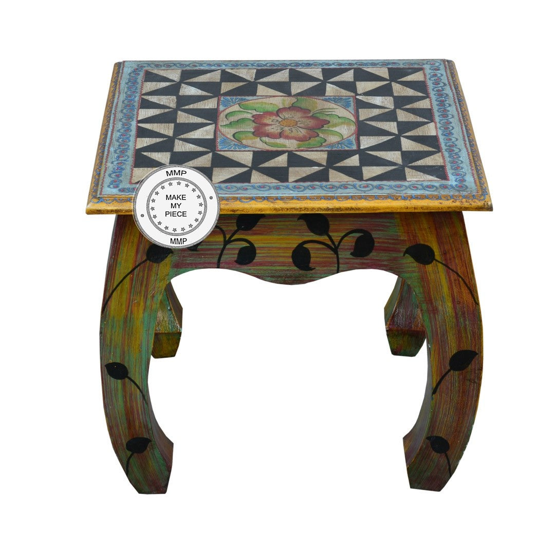 Pandora Hand Painted Multicolored Stool SideTable C