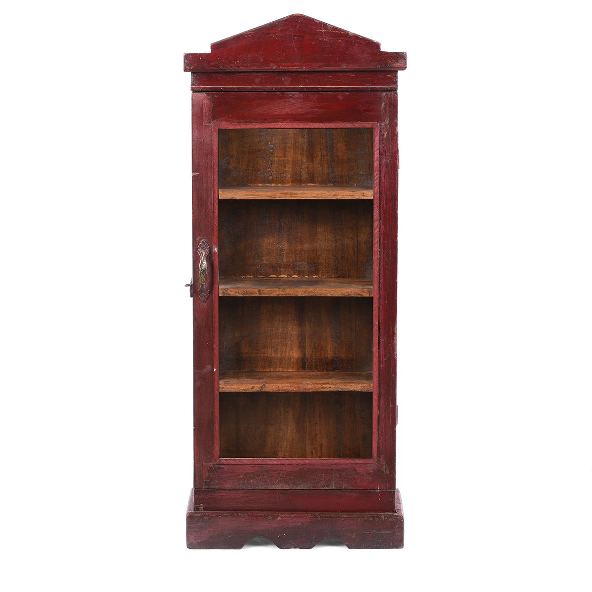 Antique Indian Hand Carved Glass Door Solid Wood Cabinet D19
