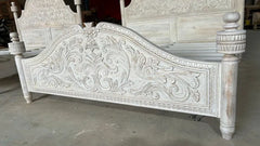 Hand Carved Solid Wood Bed Frame White 192
