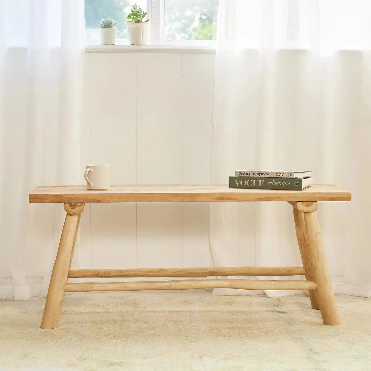 Indian Hand Carved Solid Wood Bench B5