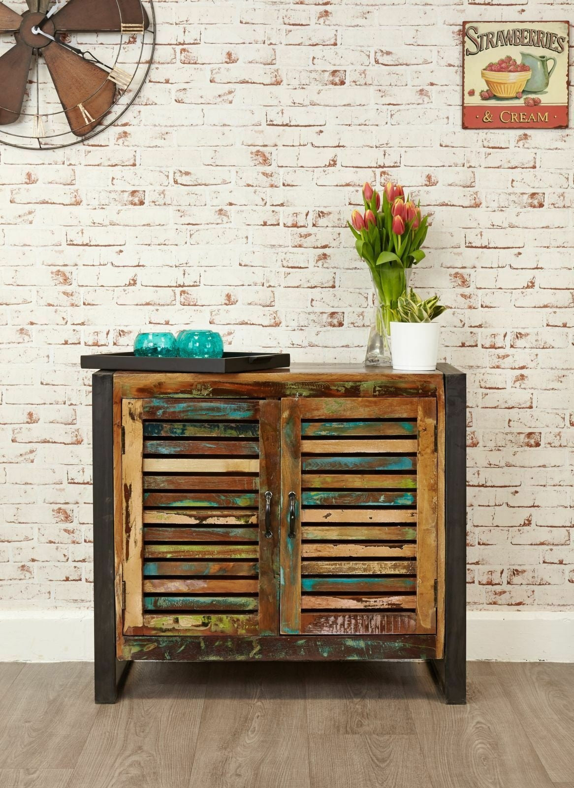 Aspen Reclaimed Wood Industrial Shoe Hall Cabinet 90cm