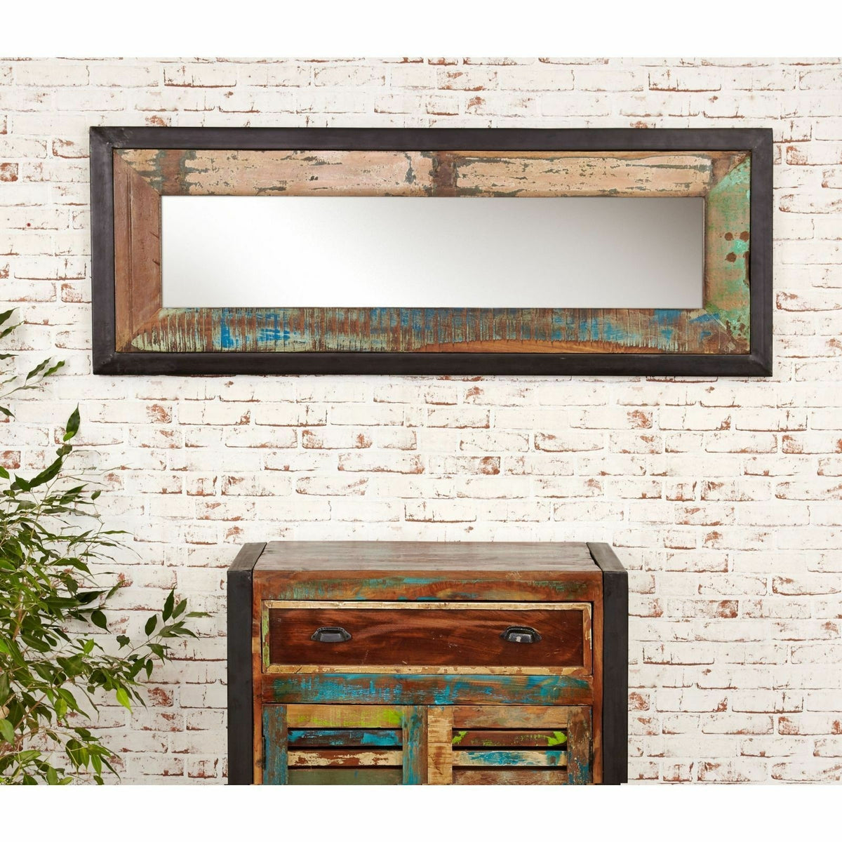 Aspen Reclaimed Wood Industrial Bathroom Wall Mirror 150cm