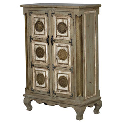 Indian Vintage Hand Carved Solid Wood With Brass Work Cabinet D122