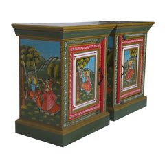 Mughal Hand Painted Multicolored Wooden Side Table 66