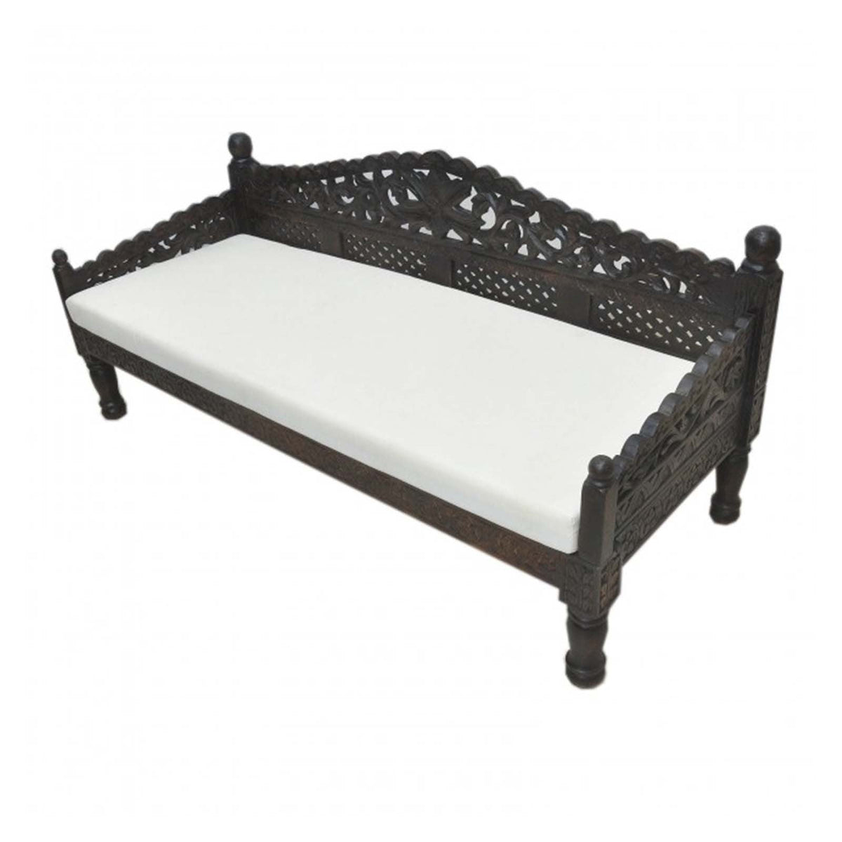 Mughal Garden Hand Carved Balinese Daybed Chocolate XL