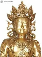 Indian Brass Tibetan Buddhist Buddha In Brass Statue
