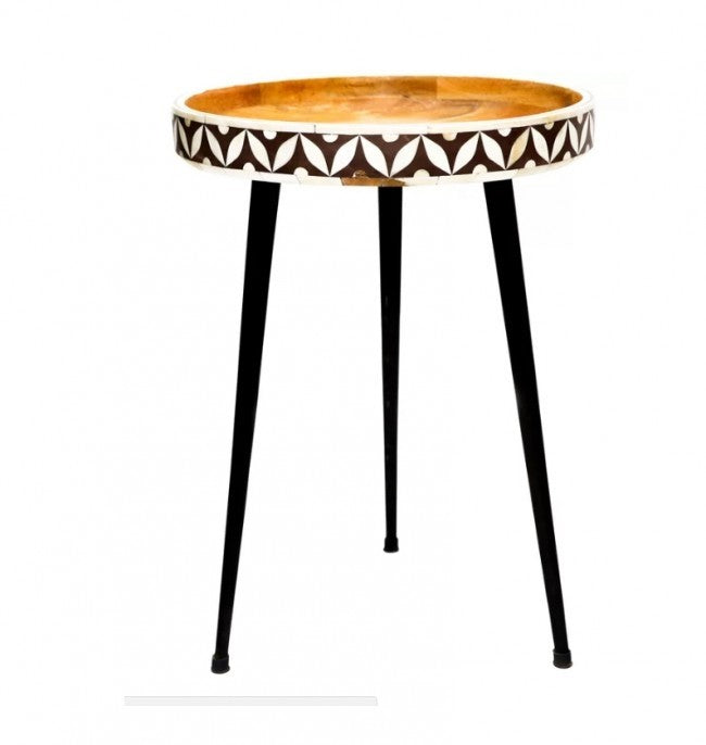 Maaya Bone Inlay Round Side Table Black Geometric