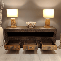 Indian Hand Carved Solid Wooden TV Unit 01