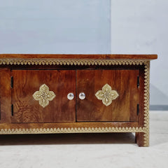 Indian Antique Brass Work Solid Wood TV Unit 54