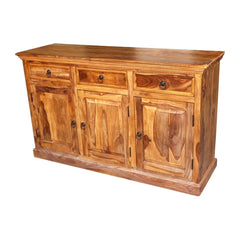 Indian Wooden Buffet Cabinet Sideboard With Doors & Drawers Natural 150x45x90 Cm