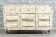 Miller Handmade Solid Mango Wood Carved Sideboard On Metal Stand in White wash