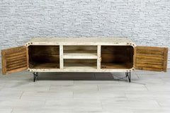 Miller Handmade Solid Mango Wood Carved TV Unit in White wash