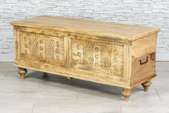 Carved Oasis Hand Carved Mango Wood Storage Blanket Box Coffee Table in Natural