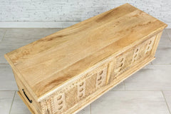 Carved Oasis Hand Carved Mango Wood Storage Blanket Box Coffee Table in Natural