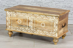 Carved Oasis Hand Carved Mango Wood Blanket Storage Box Natural