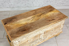 Carved Oasis Hand Carved Mango Wood Blanket Storage Box Natural