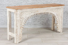 Urban Loft Handmade Solid Mango Wood Carved Console Hall Table With Natural Top