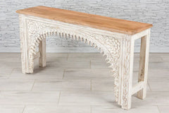 Urban Loft Handmade Solid Mango Wood Carved Console Hall Table With Natural Top