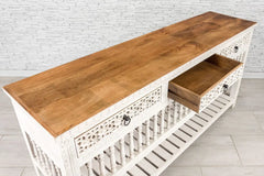 Urban Loft Handmade Solid Mango Wood Carved Console Hall Table With Top White