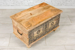 Urban Loft Handmade Solid Mango Wood Carved Blanket Box Natural Timber