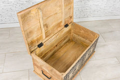 Urban Loft Handmade Solid Mango Wood Carved Blanket Box Natural Timber