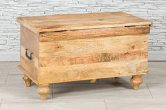 Urban Loft Handmade Solid Mango Wood Carved Blanket Box Natural Timber