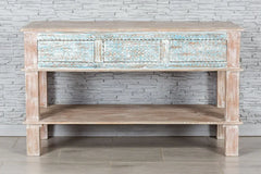 Urban Loft Handmade Solid Mango Wood Carved Console Hall Table in Rustic Colors