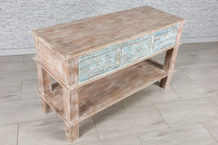 Urban Loft Handmade Solid Mango Wood Carved Console Hall Table in Rustic Colors