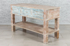 Urban Loft Handmade Solid Mango Wood Carved Console Hall Table in Rustic Colors