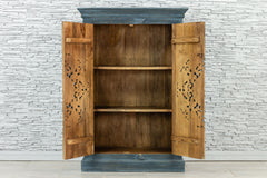 Urban Loft Handmade Solid Mango Wood Carved Cupboard Cabinet in Antique Blue