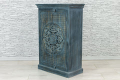 Urban Loft Handmade Solid Mango Wood Carved Cupboard Cabinet in Antique Blue