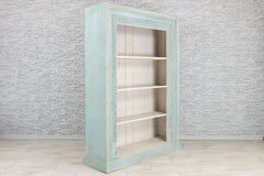 Urban Loft Handmade Solid Mango Wood Carved Bookshelf Rustic Blue