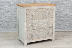 Urban Loft Handmade Solid Mango Wood Carved Chest of Drawers in Greywash