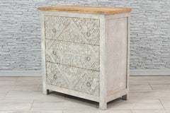 Urban Loft Handmade Solid Mango Wood Carved Chest of Drawers in Greywash