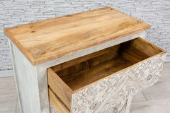 Urban Loft Handmade Solid Mango Wood Carved Chest of Drawers in Greywash