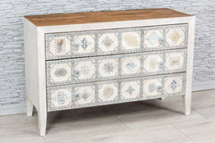 Urban Loft Handmade Solid Mango Wood Carved Chest of Drawers in All White