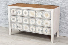 Urban Loft Handmade Solid Mango Wood Carved Chest of Drawers in All White