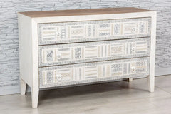 Urban Loft Handmade Solid Mango Wood Carved Chest of Drawers in All White