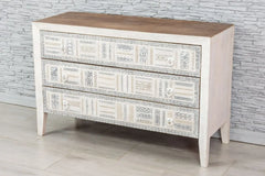 Urban Loft Handmade Solid Mango Wood Carved Chest of Drawers in All White