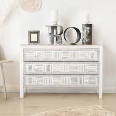 Urban Loft Handmade Solid Mango Wood Carved Chest of Drawers in All White