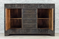 Urban Loft Handmade Solid Mango Wood Carved Sideboard in Black