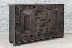 Urban Loft Handmade Solid Mango Wood Carved Sideboard in Black