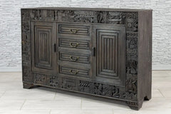 Urban Loft Handmade Solid Mango Wood Carved Sideboard in Black