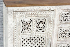 Urban Loft Handmade Solid Mango Wood Carved Sideboard in All White