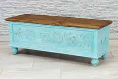 Urban Loft Handmade Solid Mango Wood Carved Blanket Trunk Box Coffee Table