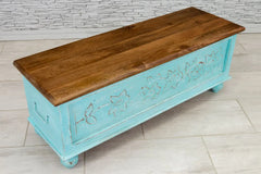 Urban Loft Handmade Solid Mango Wood Carved Blanket Trunk Box Coffee Table