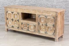 Urban Loft Handmade Solid Mango Wood Carved TV Unit in Whitewash