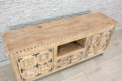 Urban Loft Handmade Solid Mango Wood Carved TV Unit in Whitewash